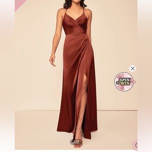 azazie geanna terracotta satin bridesmaid dress
